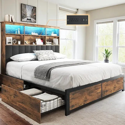 Queen Bed Frame with Storage Headboard