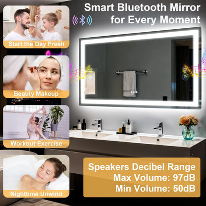 50/60/100/120cm LED Bathroom Mirror Built-in Bluetooth Speaker