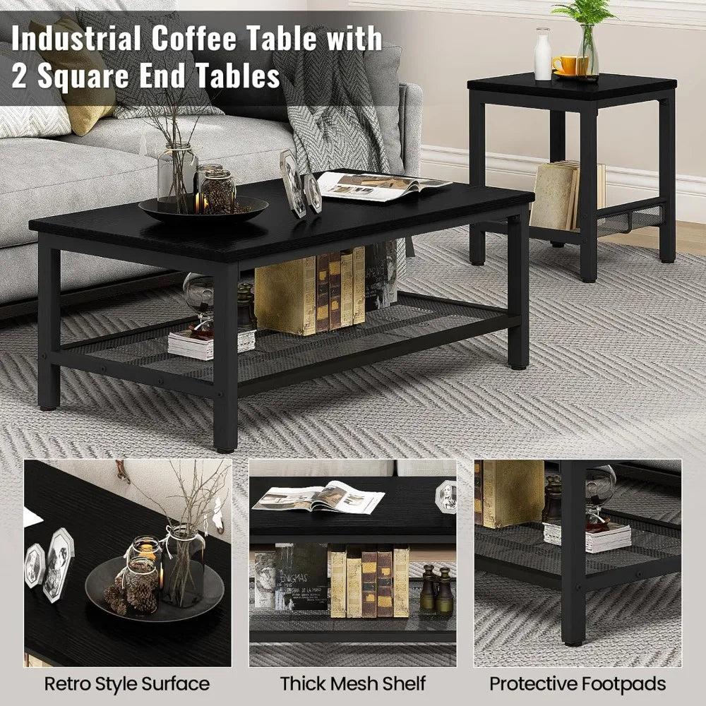 3 pieces living room table set with metal frame