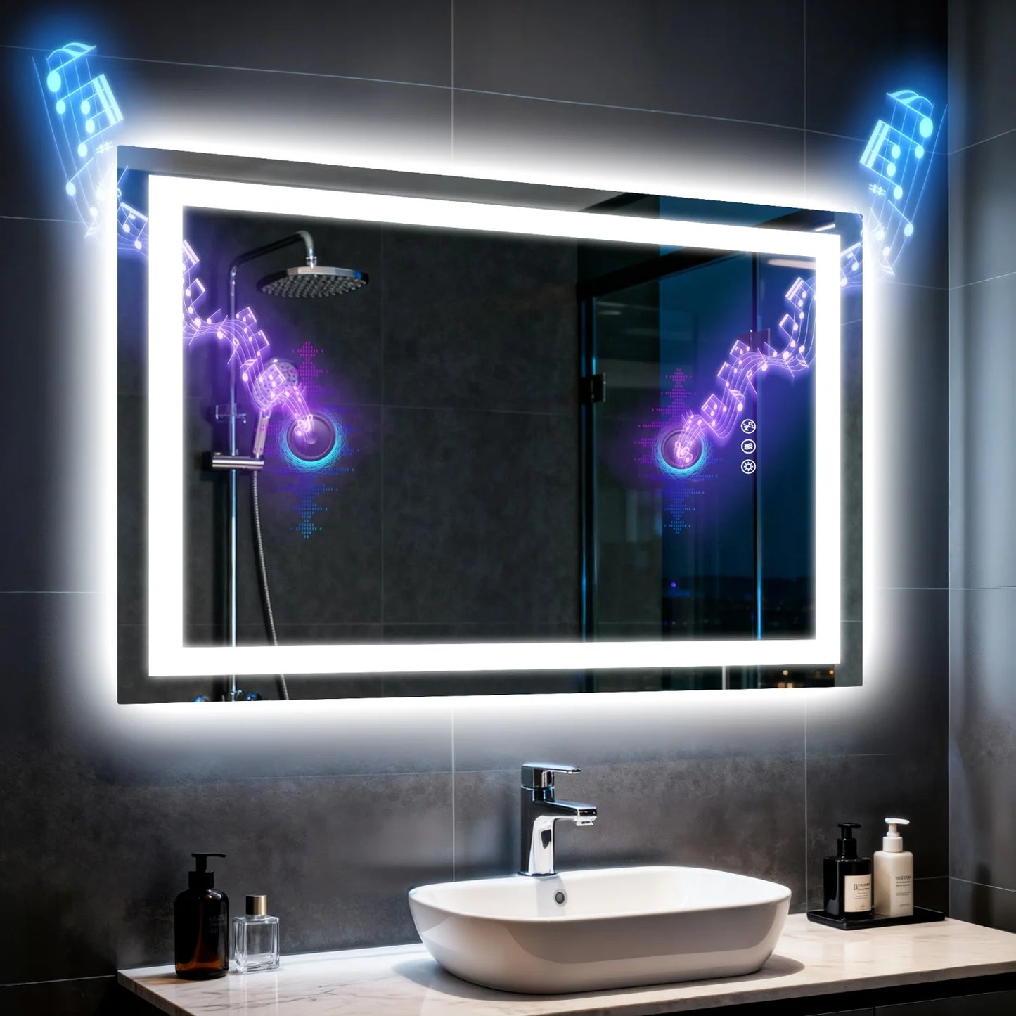 50/60/100/120cm LED Bathroom Mirror Built-in Bluetooth Speaker