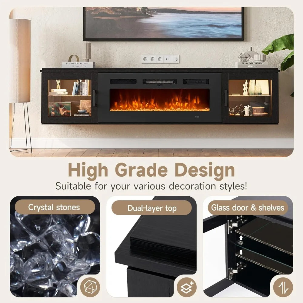 70-inch Floating TV Stand with Built-in Fireplace