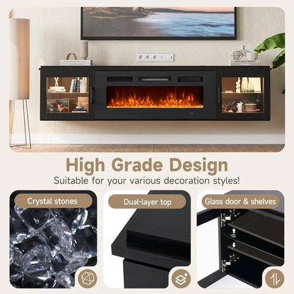 70-inch Floating TV Stand with Built-in Fireplace