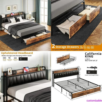 "California king platform bed frame with Headboard