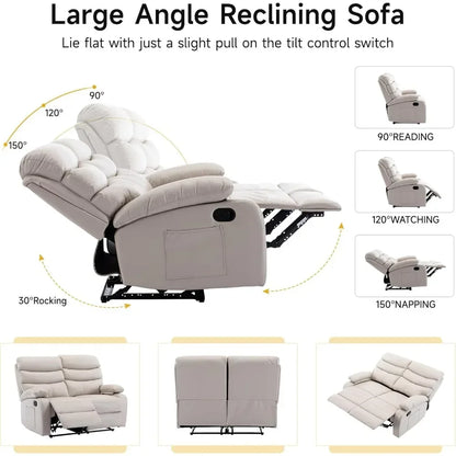 Leather double recliner sofa with side pockets