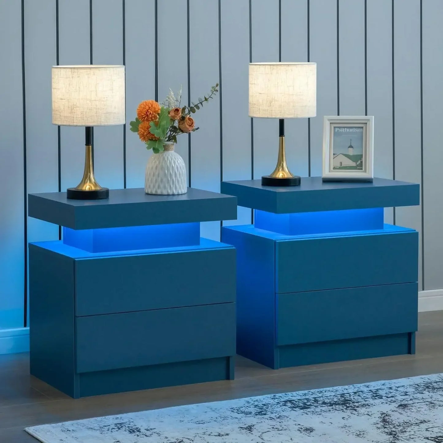 Bedside Tables with Touch Light, with 2 Drawers