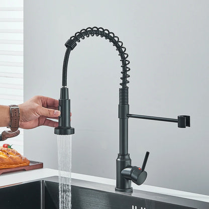 Matte Black Kitchen Sink Faucet One Handle Spring Mounted Kitchen Crane