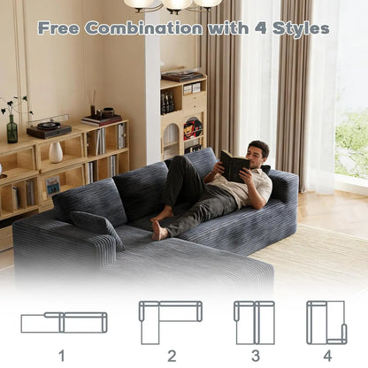 106" Corduroy Sectional with Oversized Chaise