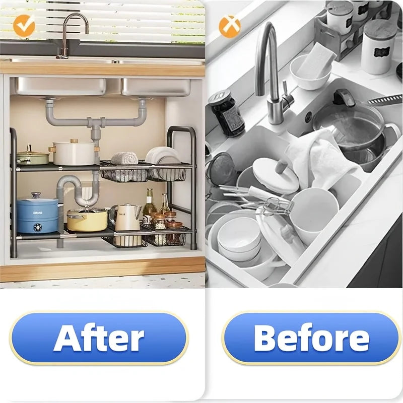 1pc 2-Tier Under Sink Organizers Storage Basket