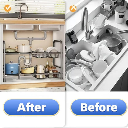 1pc 2-Tier Under Sink Organizers Storage Basket