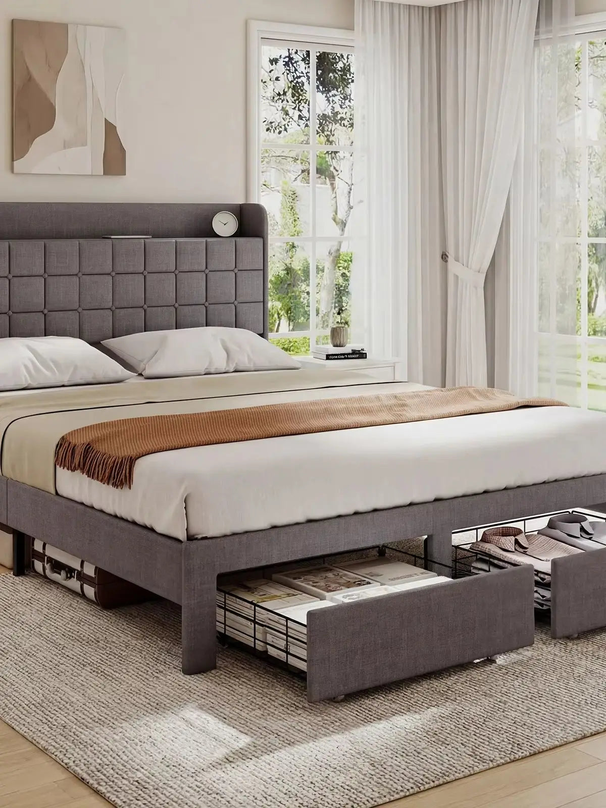 Upholstered Platform Bed Frame Wooden Slats Support 1323 lbs.