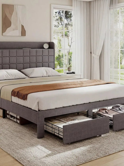 Upholstered Platform Bed Frame Wooden Slats Support 1323 lbs.