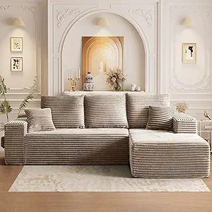 107" Comfy L Shaped   Modern Deep Seat Plush Corduroy couche