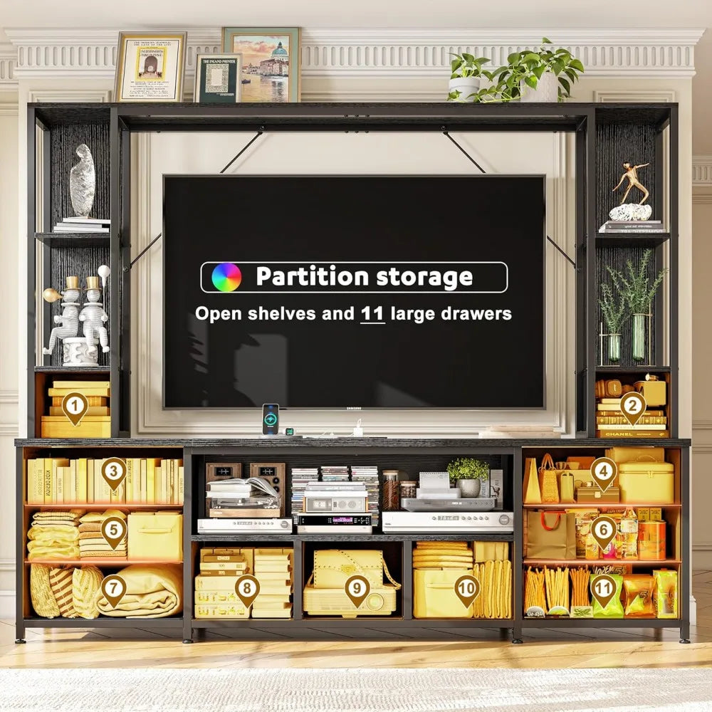 Large Wall Unit Entertainment Center with 11 Fabric Drawer