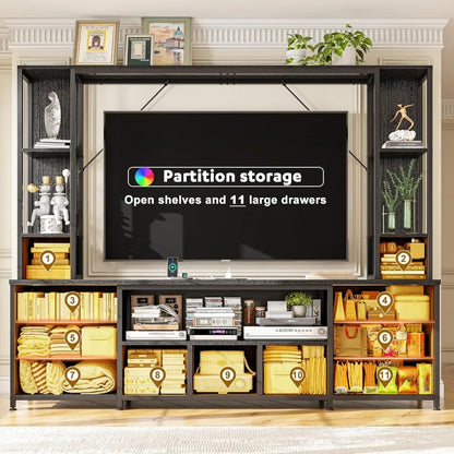 Large Wall Unit Entertainment Center with 11 Fabric Drawer