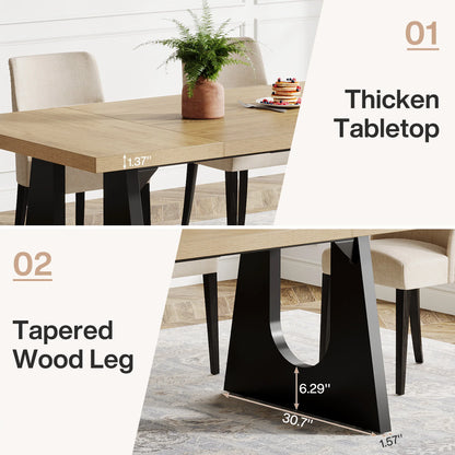 70.9-Inch Wood Rustic Rectangular Table with Black Wooden Legs