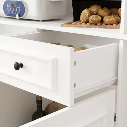 Large Kitchen Pantry Storage Cabinet with Glass Doors & Drawers