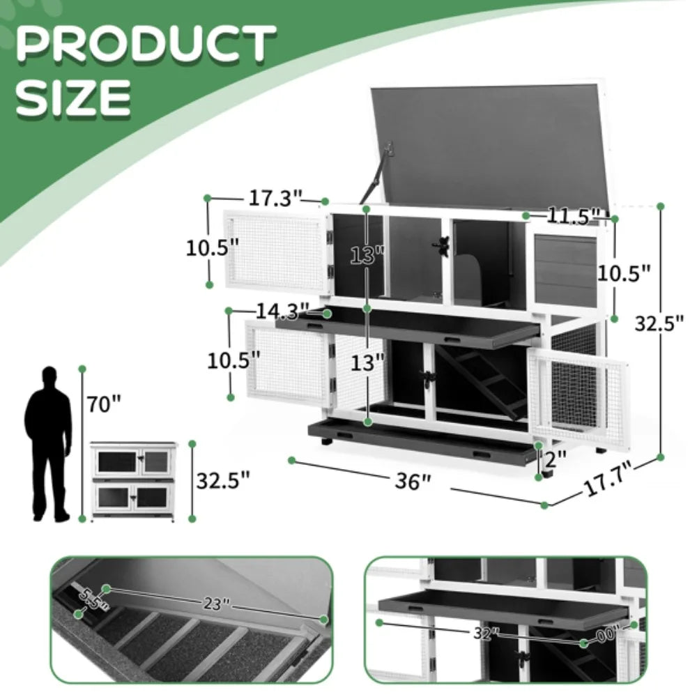 2 Story Solid Wood Rabbit Hutch Bunny Cage