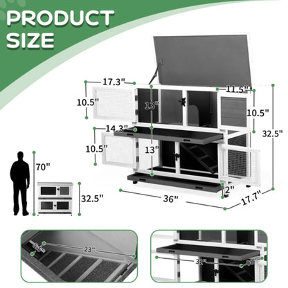 2 Story Solid Wood Rabbit Hutch Bunny Cage