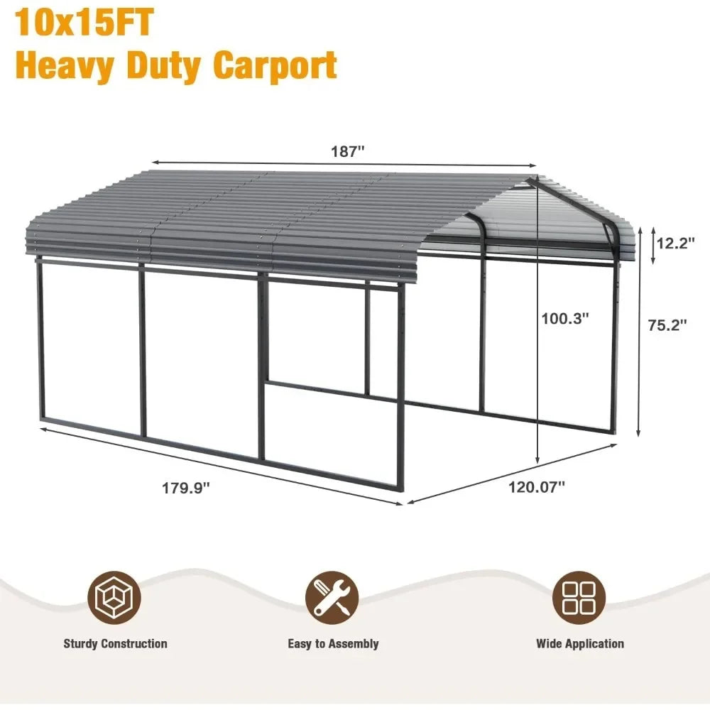 10 x 15 FT Heavy Duty Carports with Galvanized Steel Roof