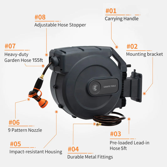 Heavy Duty Retractable Garden Hose Reel with Any Length Lock