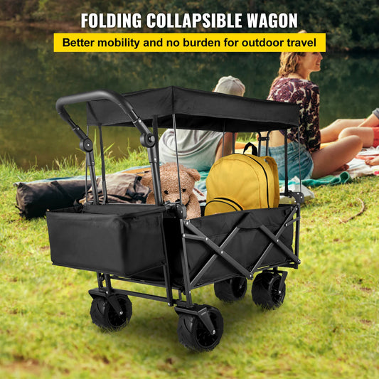 Folding Wagon Cart Adjustable Handlebar Removable Canopy