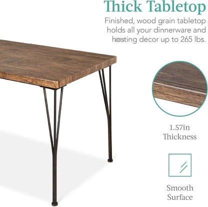 5-Piece Metal and Wood Rectangular Dining Table