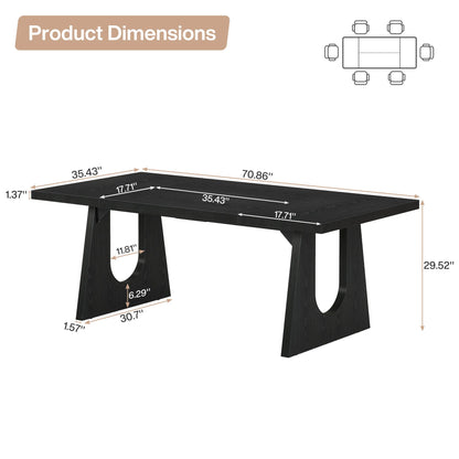 70.9-Inch Wood Rustic Rectangular Table with Black Wooden Legs