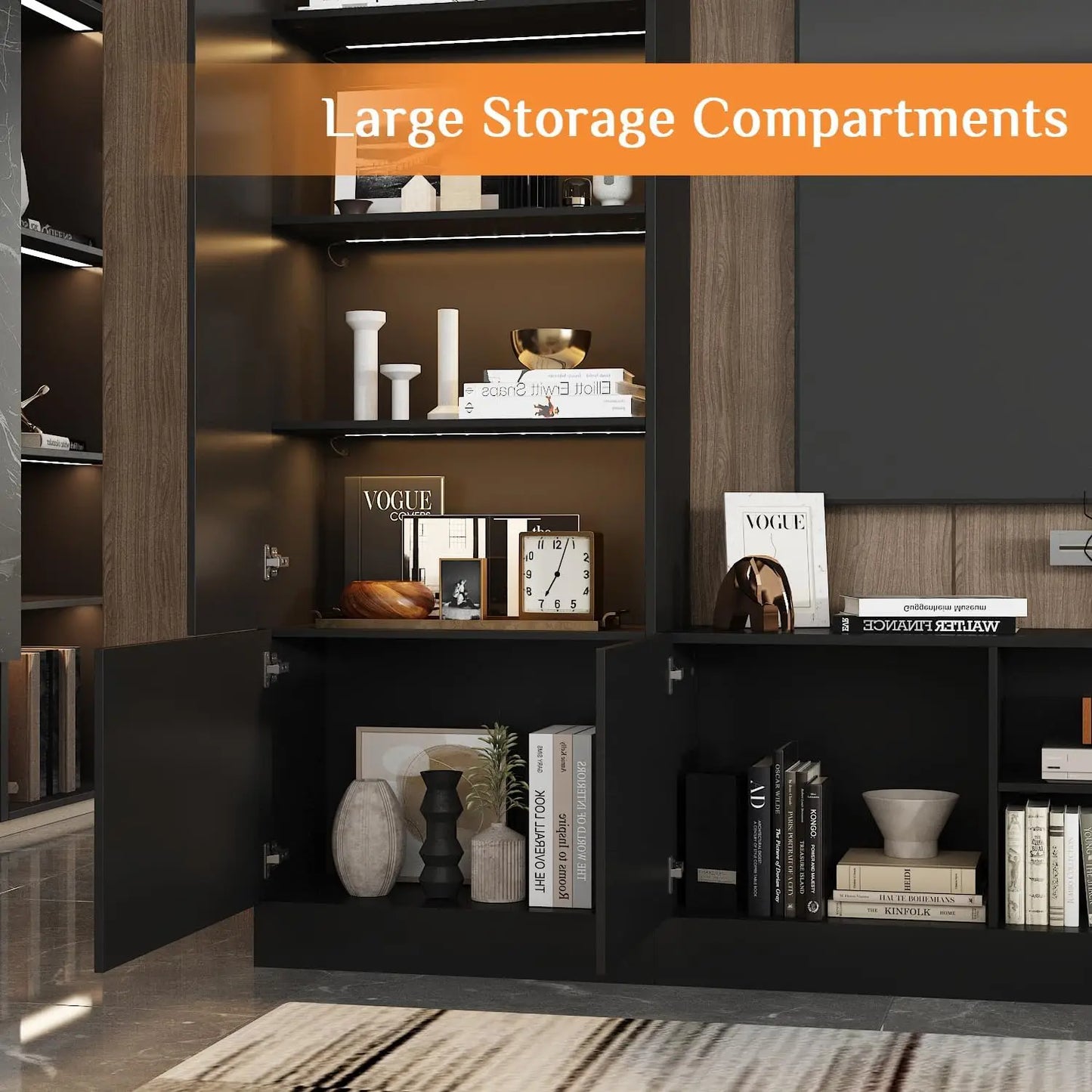 114" Large Wall Unit Entertainment Center with Bookshelves