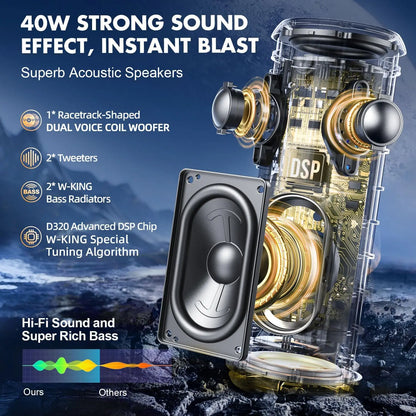 40W Portable Speaker, IP67 Waterproof High-Quality Audio