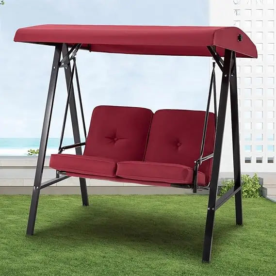 2 Seat Outdoor Patio Swing Chair Adjustable Canopy