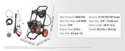 3600 PSI 2.6 GPM Gas Powered Pressure Washer