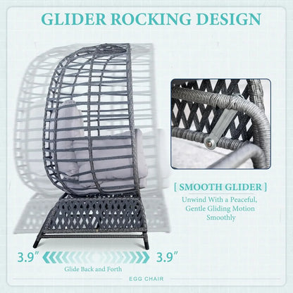 Oversized Wicker Rocking Glider Chair For 2