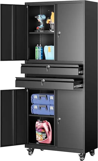 Portable Storage Cabinet with Locking Doors and Adjustable Shelves