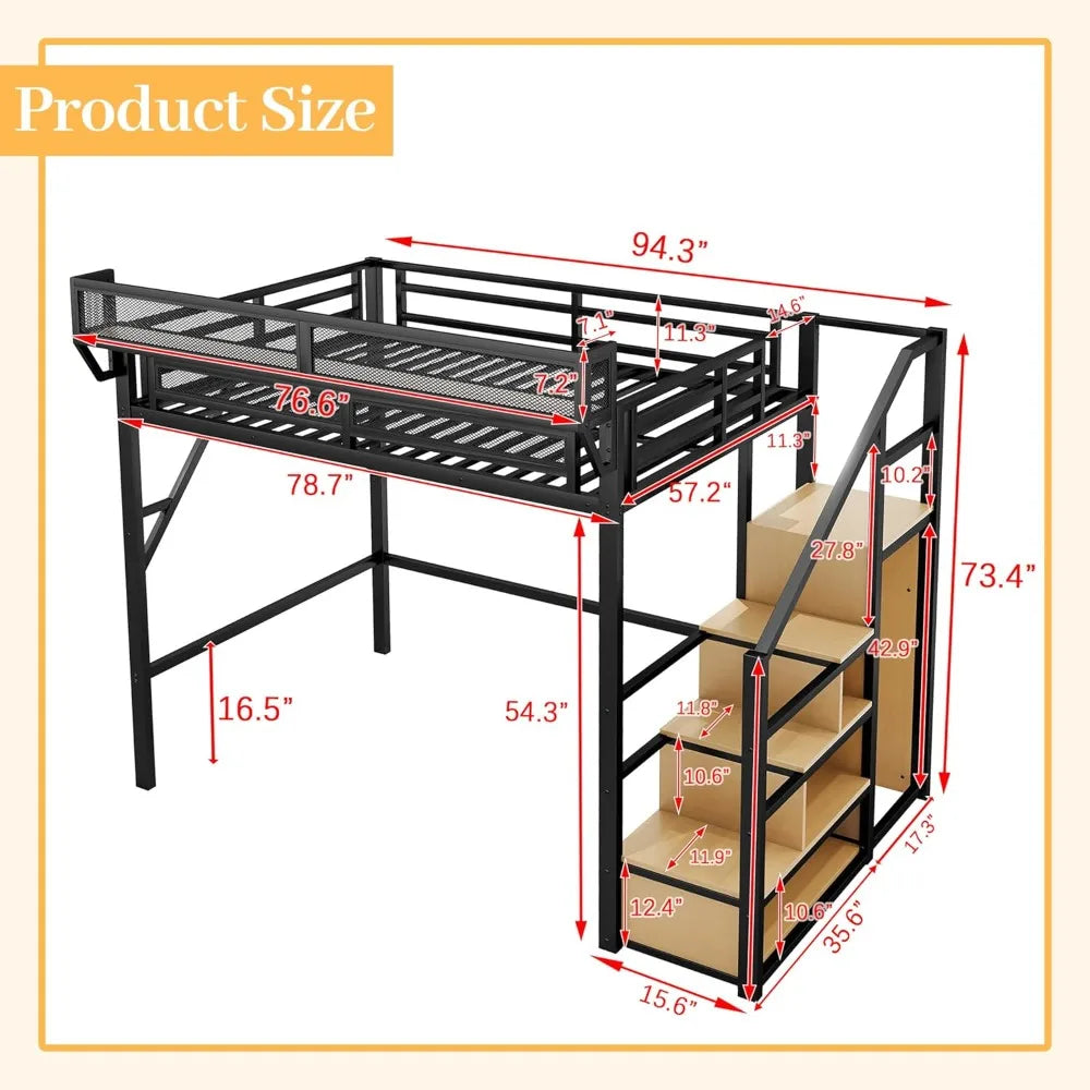 Full Size Loft Bed with Stairs and large Storage Under-Bed Space