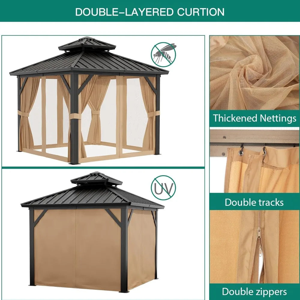 Durable Aluminum 10x10 Outdoor Gazebo with Permanent Roof