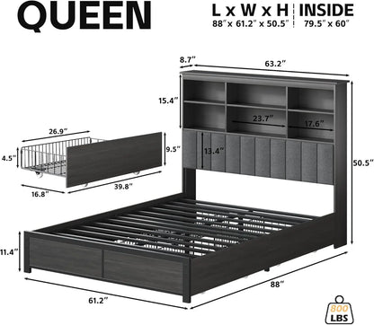 Queen Bed Frame with Storage Headboard
