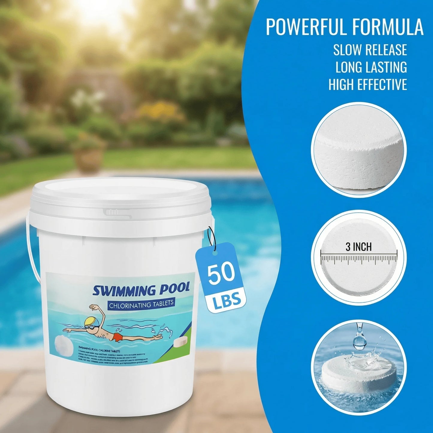 50LB 3Inch Chlorine Tablets for Swimming Pools