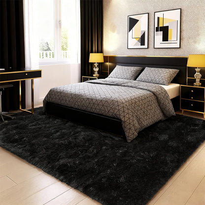 10x12 Fluffy Black Sheepskin Area Rug