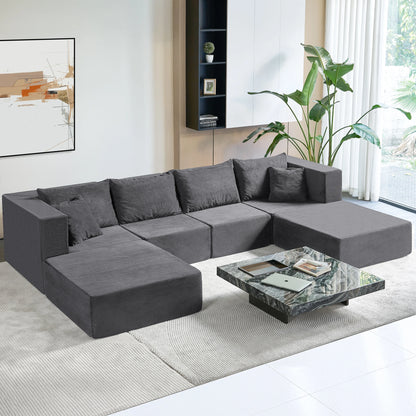 140"Corduroy Sleeper Modular Sectional Sofa