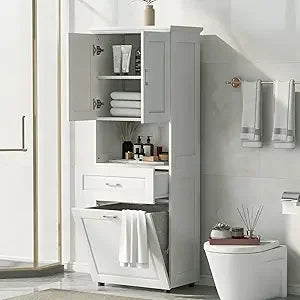 Laundry Cabinet with Tilt Out Laundry Hamper and Drawers