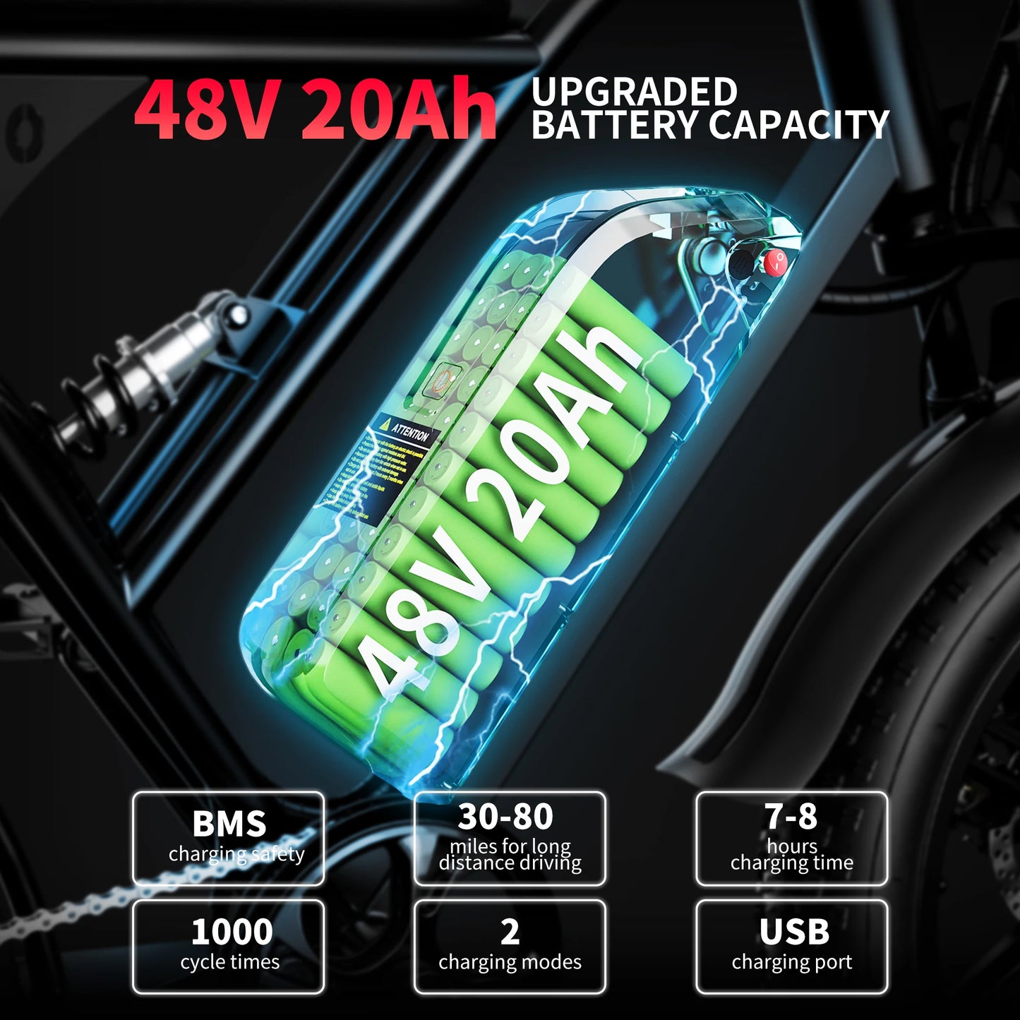 1000W Motor Bicycle 48V 20AH 20“Tire Mountain Ebike.