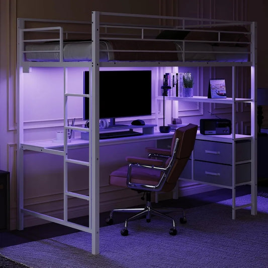 Twin Metal Loft Bed Frame With 15" Safety Guardrail