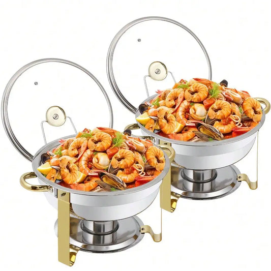 2 Pack 5Qt Stainless Steel Round Chafing Dishes Buffet Set