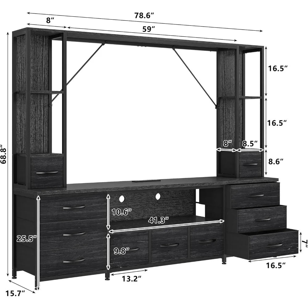 Large Wall Unit Entertainment Center with 11 Fabric Drawer