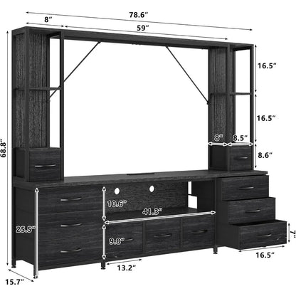 Large Wall Unit Entertainment Center with 11 Fabric Drawer