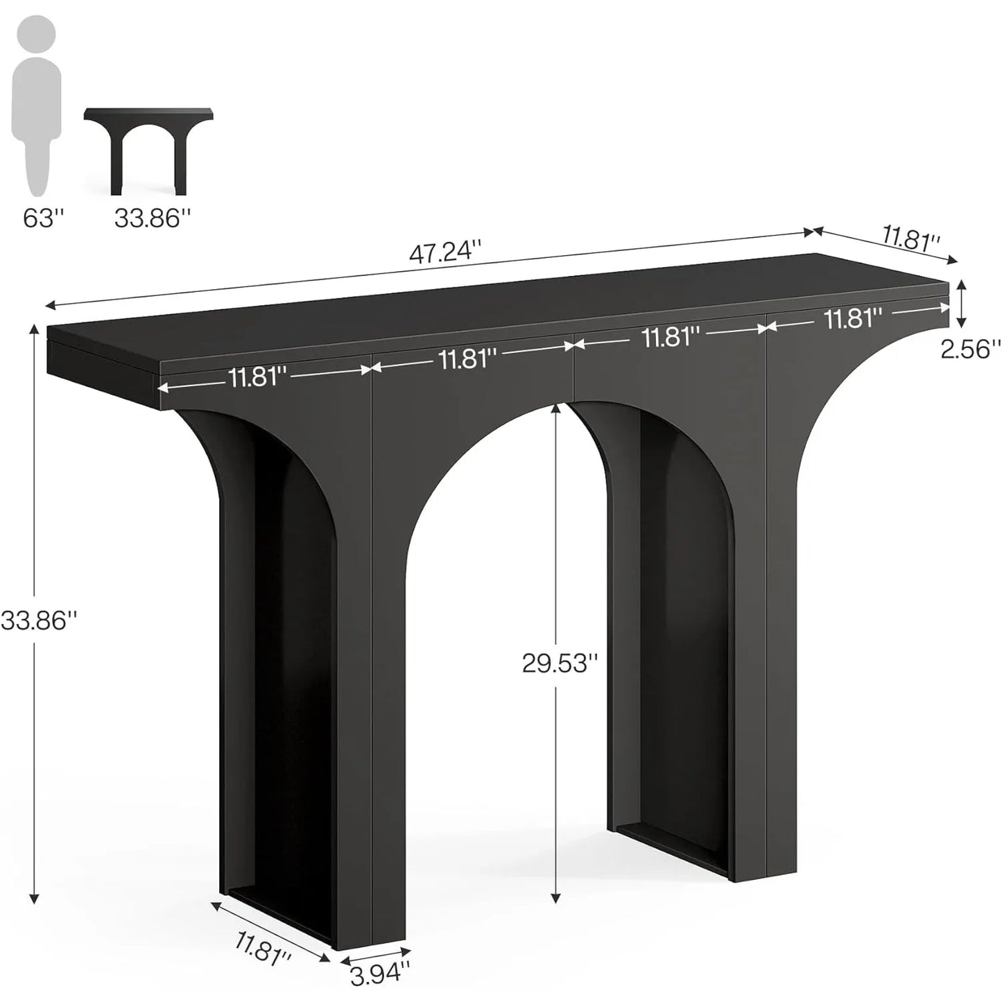 47-Inch Modern Black Console Table for Entryway