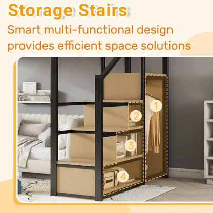 Full Size Loft Bed with Stairs and large Storage Under-Bed Space