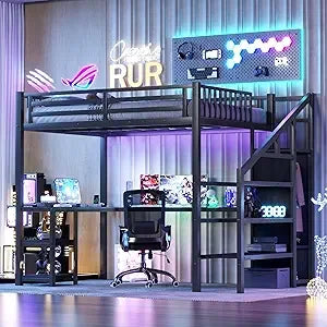 Full Size Loft Bed with Stairs and large Storage Under-Bed Space