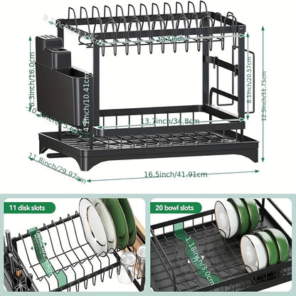 Space-Saving 2-Tier Dish Drying Rack with Utensil Holder