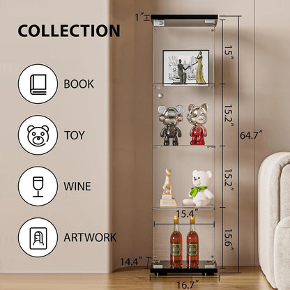 Glass Display Cabinet with Door and Lock